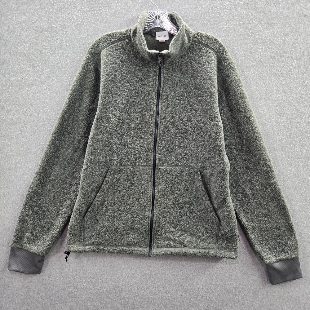 REI Men Jacket Medium Green‎ Sherpa Full Zip Pockets Mock Neck Long Sleeve